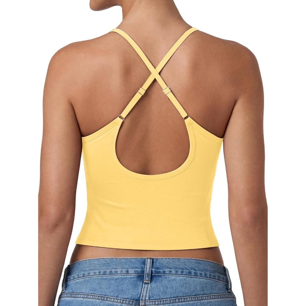 Women's Tank Top Yellow Backless Sleeveless Halter Neck Classic Summer Comfort